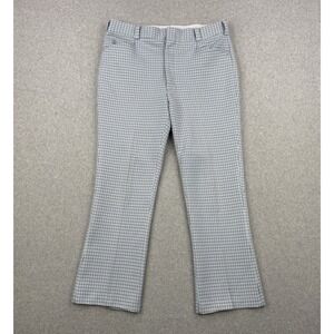 Vintage Kings Road Sears Pants Mens 38x29 Blue Double Knit 70s Plaid Flare Disco